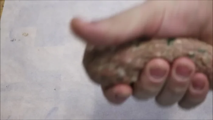 Take a handful of the meat mixture and shape it into a long cylinder.