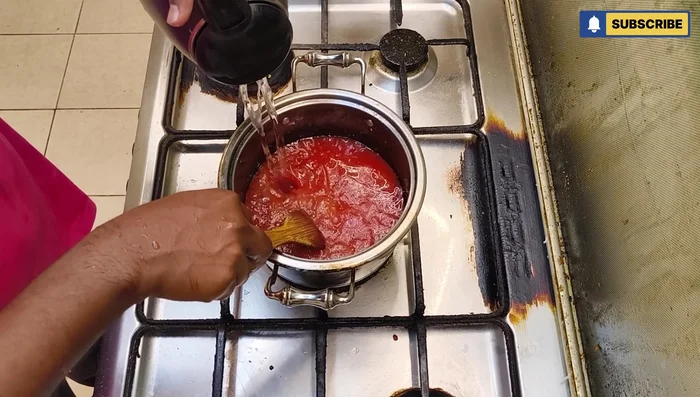 Add water and stir. Boil for 2-3 minutes until the tomatoes are soft.