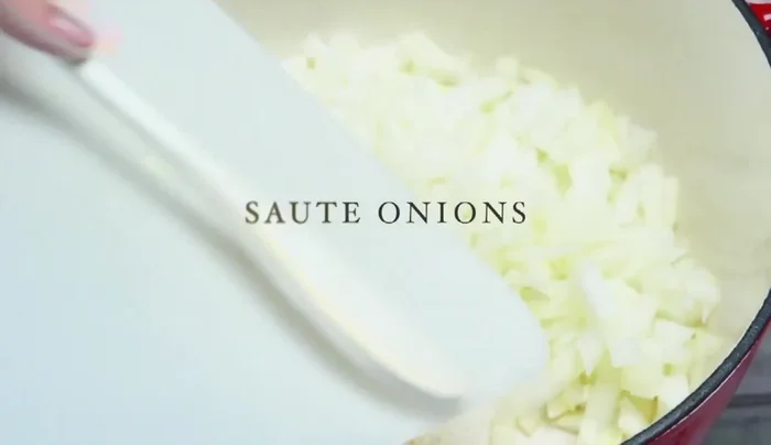 Sauté the onions in 3 tablespoons of extra virgin olive oil until translucent.