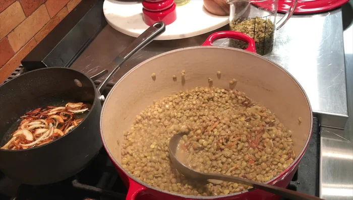 Add salt, cumin, paprika, and olive oil to the lentils. Add an additional cup of water.
