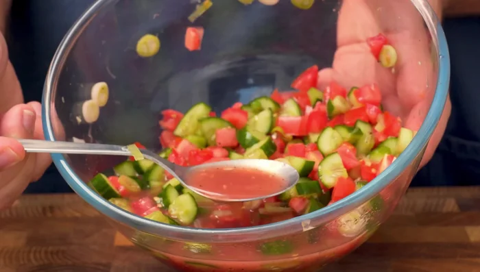 Let the salad sit for 4 minutes to allow the juices to develop. (Egyptian Salad)