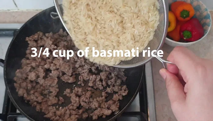Add rinsed basmati rice and mix for one minute. Turn off heat.