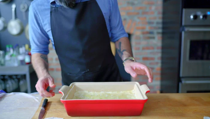 Chill the assembled baklava in the refrigerator for about an hour.