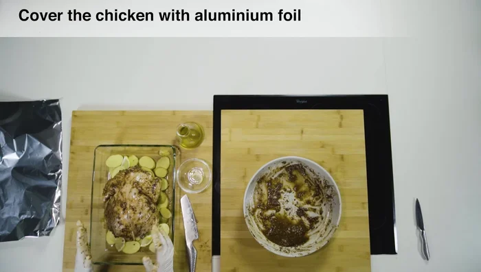 Cover the pan, lower the heat to 185-190°C (365-374°F), and cook until evenly done.