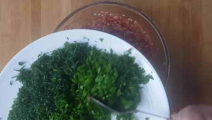 Add dill and twice the amount of parsley. Mix and taste again; adjust herbs as needed.