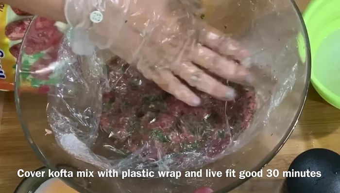 Cover the beef mixture with plastic wrap and refrigerate for at least 30 minutes.