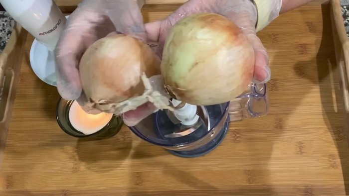 Chop two medium onions coarsely.