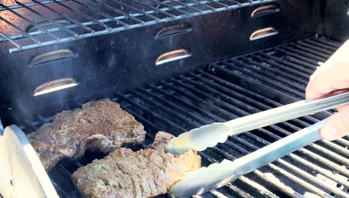 Grill the steak for 5-7 minutes per side, until nicely seared and cooked to your preference.