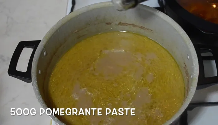 Add pomegranate molasses/paste and tomato paste. Cook for another 2 hours on low heat.