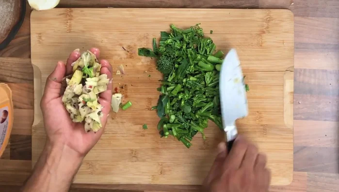 Add the pre-cooked artichokes to the pan. This helps blend the flavors.
