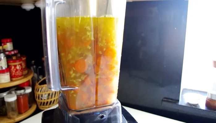 Transfer soup to a blender, food processor, or use an immersion blender. Remove carrot chunks with a spider spoon before blending.