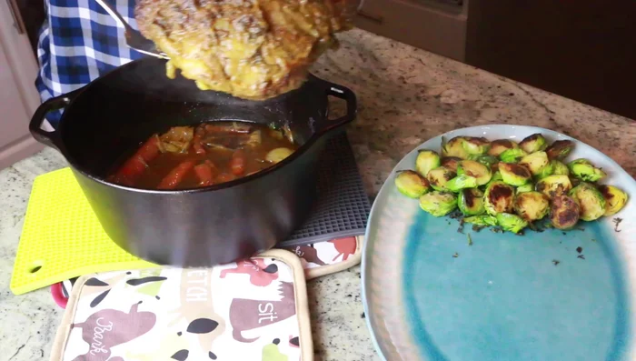 Transfer the cooked lamb to a serving plate. Serve with the pan juices and Brussels sprouts.