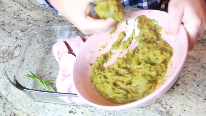 Make slits in the lamb leg to help the marinade penetrate.