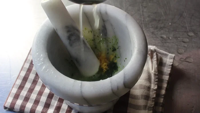 Add lemon zest, lemon juice, and plain Greek yogurt to the mint paste. Mix well.