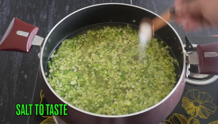 Add salt and black pepper to taste. Cover and boil on medium flame for 10 minutes until vegetables are soft.