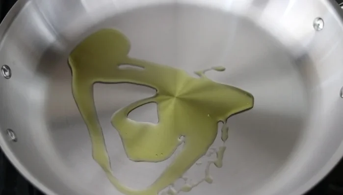 Turn heat to medium. Add olive oil and butter to the pan and let it melt. (Good combination for flavor and preventing burning)