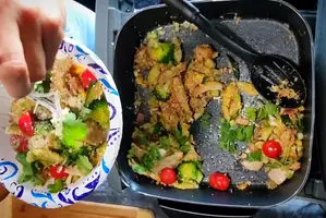 Quick & Easy Couscous Veggie Stir-Fry with Air Fryer Chicken