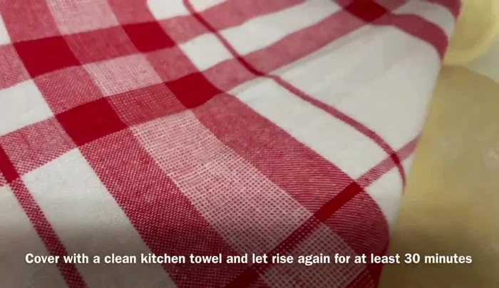 Cover with a kitchen towel and let rise for at least 30 minutes.