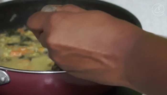 Add potatoes to the pot 10 minutes before the soup is done.
