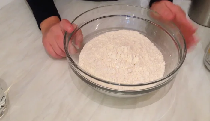Mix flour, sugar, baking powder, and salt.