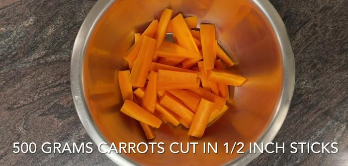 Cut 500g of carrots into half-inch thick sticks.