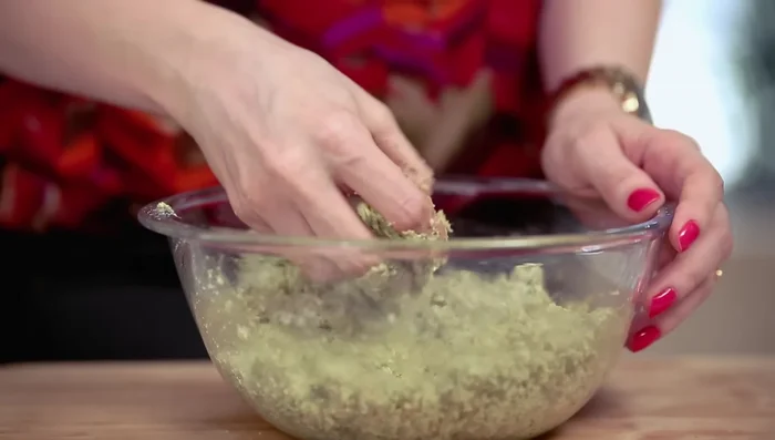 Shape the falafel: Make small, flat rounds from the falafel mixture.