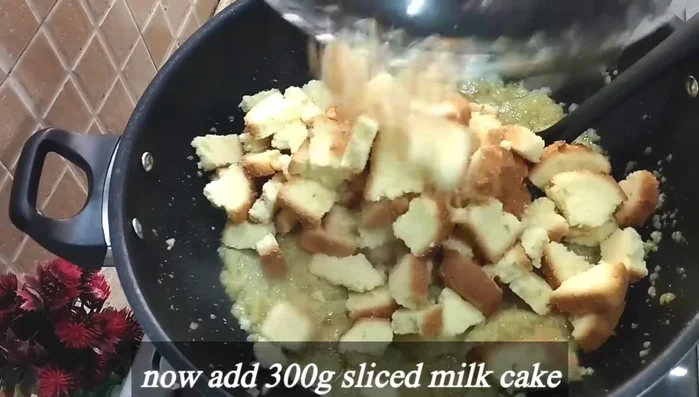 Add the soft tea cakes (cut into small pieces). Mix well for 1-2 minutes.