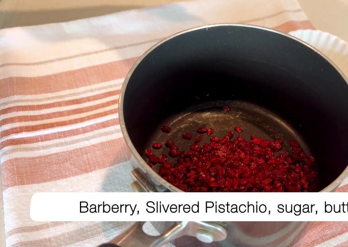 Add barberries, sugar, and butter to a saucepan and cook on low heat for 2-3 minutes.