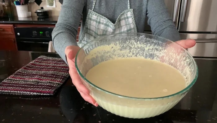 Use a hand mixer to mix thoroughly for about a minute. Mix up and down, and back and forth.