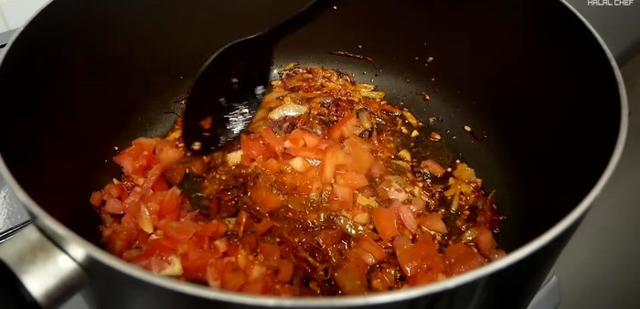 Add spice blend and mix thoroughly. Cook for 3 minutes, covered.