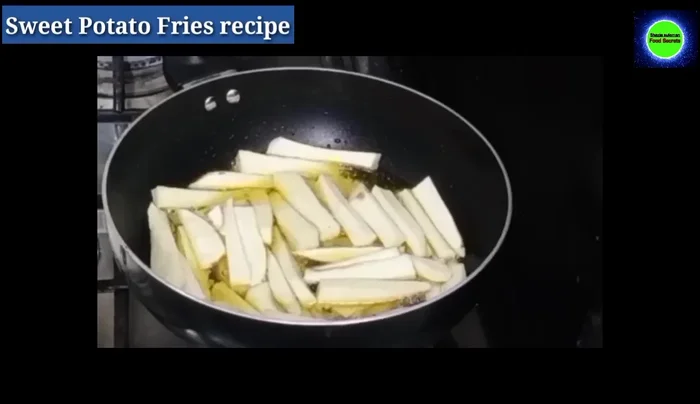 Fry the sweet potato fries over medium heat for about 5 minutes, or until golden brown and crispy. Avoid high heat to prevent burning.