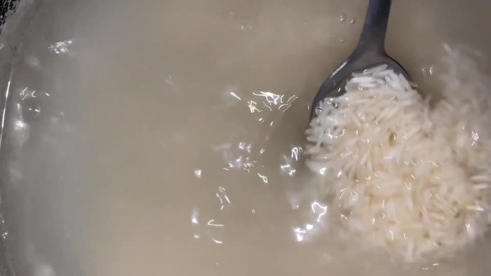 Add three cups of Basmati rice.