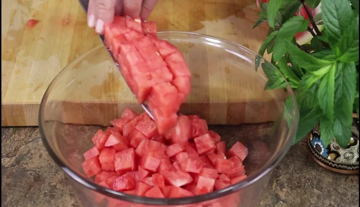 Dice the feta cheese into roughly 3/4 inch pieces.