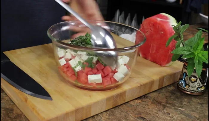 Pour the dressing over the salad and mix well.