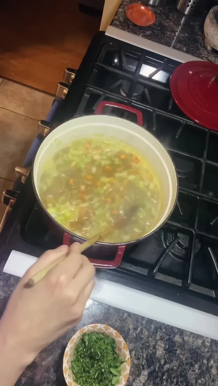 Simmer the soup: Bring the soup to a boil, then reduce heat to medium and simmer for 30 minutes, or until the peas are tender.